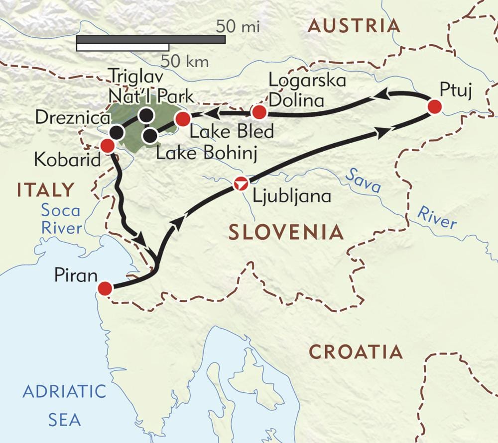 kort piran Slóveníu