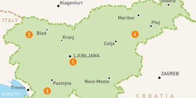 Kort af Slóveníu svæðum